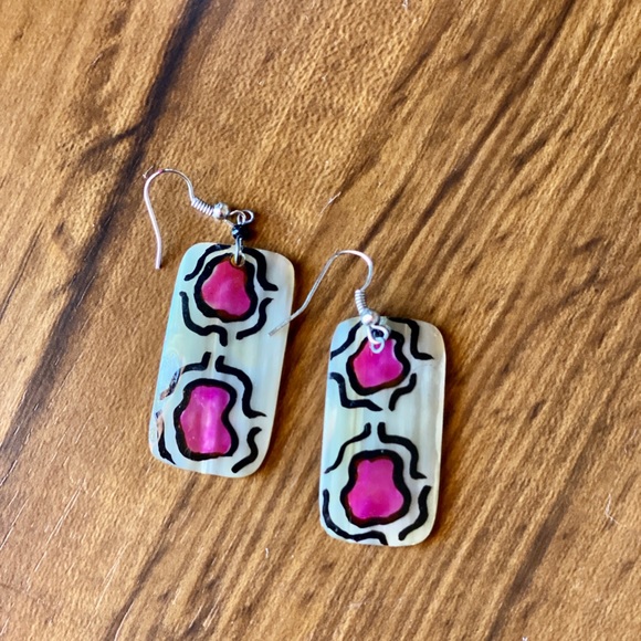 PINK & BLACK TRIBAL EARRINGS - Picture 1 of 1